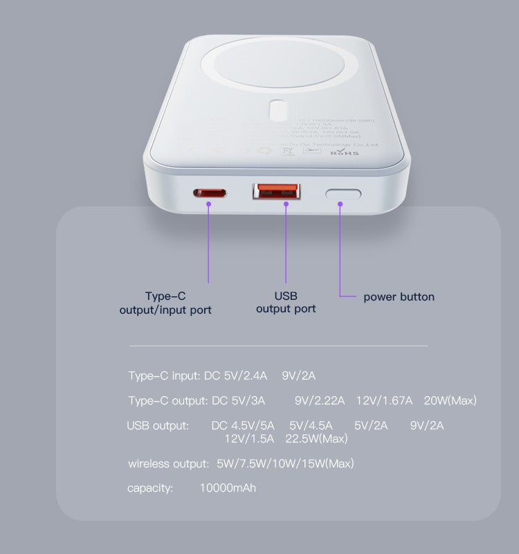 YP45 10000mAh Wireless Fast Charging MagSafe Battery Pack – Magnetic Battery Case Power Bank