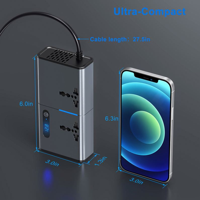 200W Universal Socket Power Inverter DC to AC Converter – 12V/24V Car Inverter with USB Charging Ports for Phones & Tablets, Multi-Purpose Charging