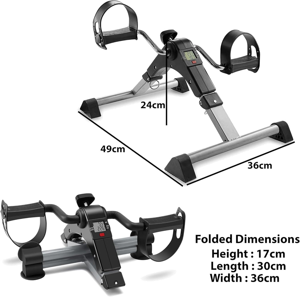Mini Exercise Bike | Compact Arm and Leg Exerciser with LCD Monitor | Adjustable Resistance & Foldable Pedals