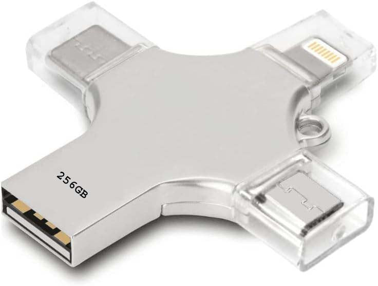 256GB 4-in-1 USB 3.0 Flash Drive - Compatible with iPhone, Android, iPad, Mac, PC, Galaxy S, Windows | High-Speed USB A, USB C, Micro USB & iPhone Connector | Ultra-Fast Thumb Drive, Jump Drive, Memory Stick, Portable Hard Drive
