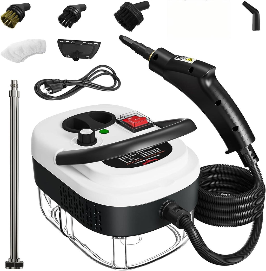 High Pressure Handheld Steam Cleaner. 15s fast heating portable steamer for dirt, grease, grout, tile, floor & car. White.