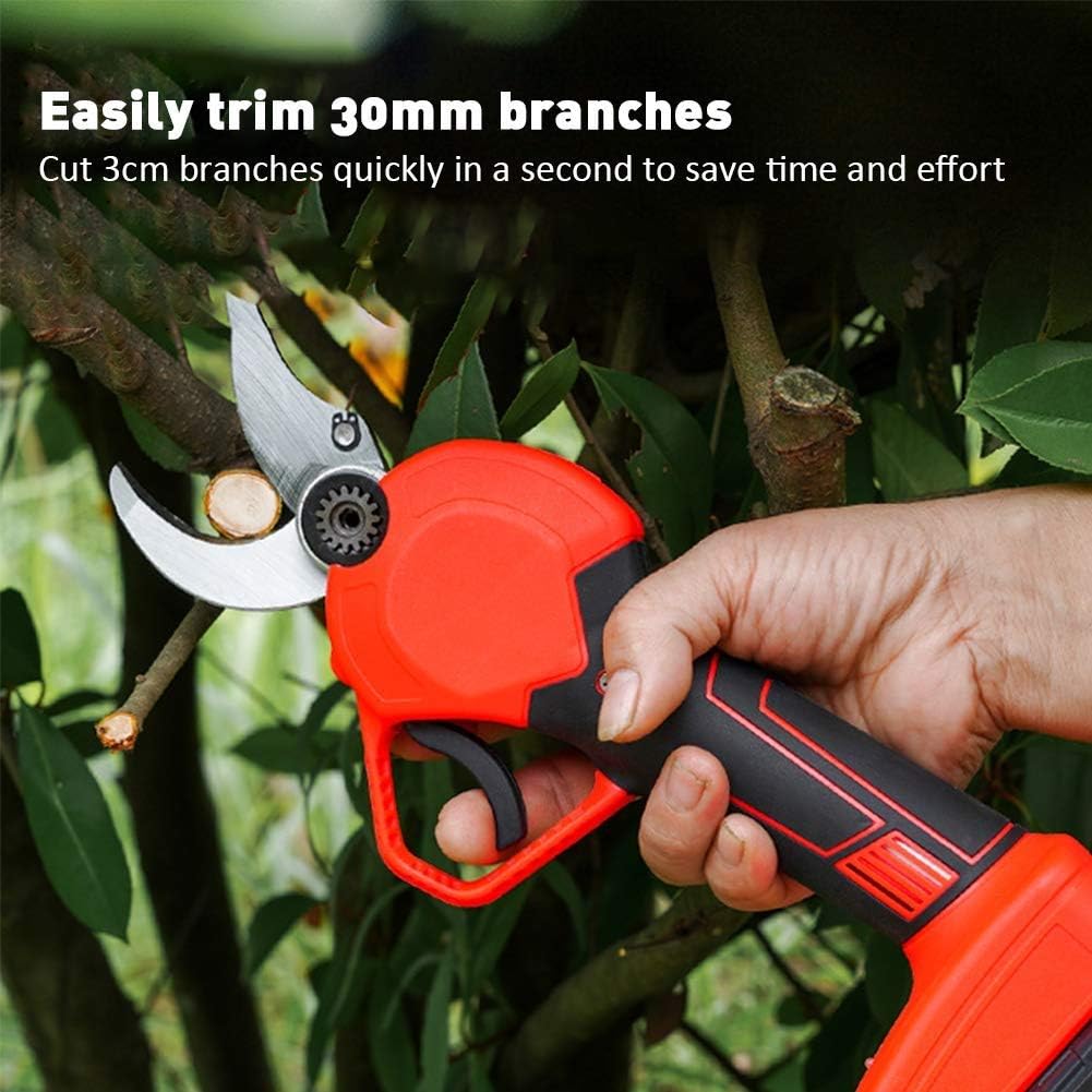 Cordless Electric Pruning Shears - Garden Tree Branch Pruner with 30mm Cutting Diameter, 2 Rechargeable 2Ah Lithium Batteries, 6-8 Working Hours, Ideal for Fruit Tree Branches
