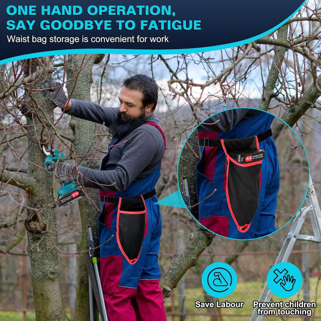 Cordless Electric Pruning Shears with 1.6 Inch Cutting Diameter. Battery powered branch cutter & tree trimmer with rechargeable lithium battery.