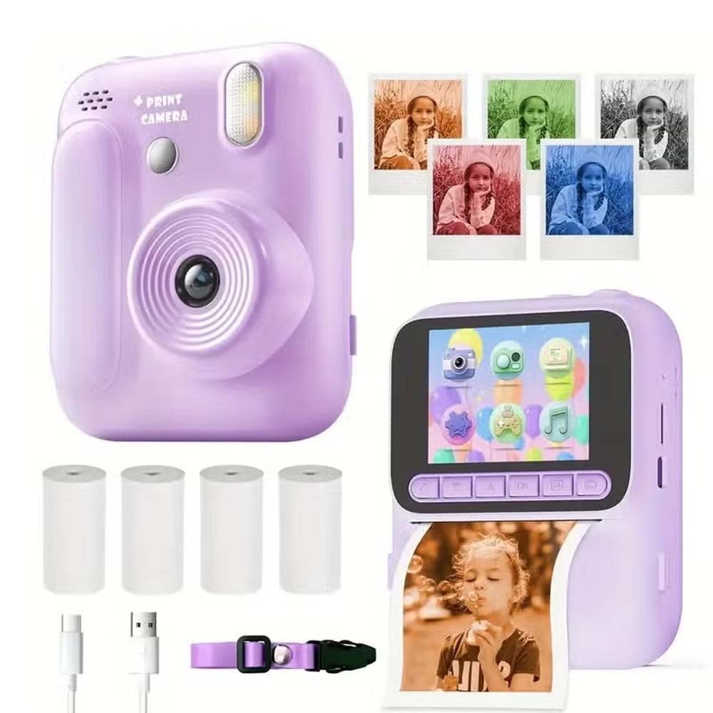 Kids Instant Print Camera with 4800W HD Photos, 1080p Video & Ink-Free Thermal Printing. 2.4" IPS display, built-in games & MP3 player.