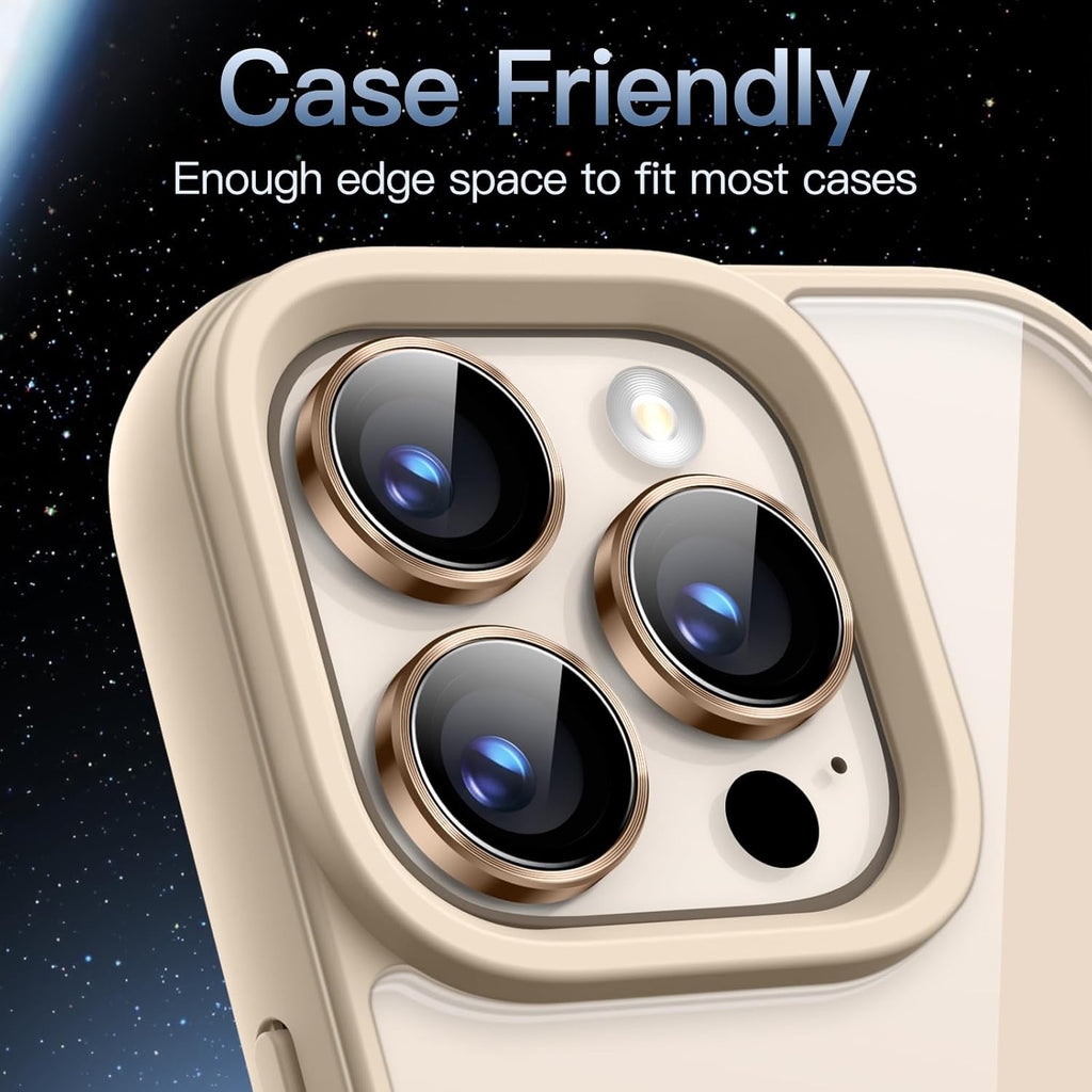 iPhone 16/17 Pro Max Camera Lens Protector - 3-Pack 9H Tempered Glass with  Alloy Ring, Anti-Scratch HD Cover (Desert Titanium)