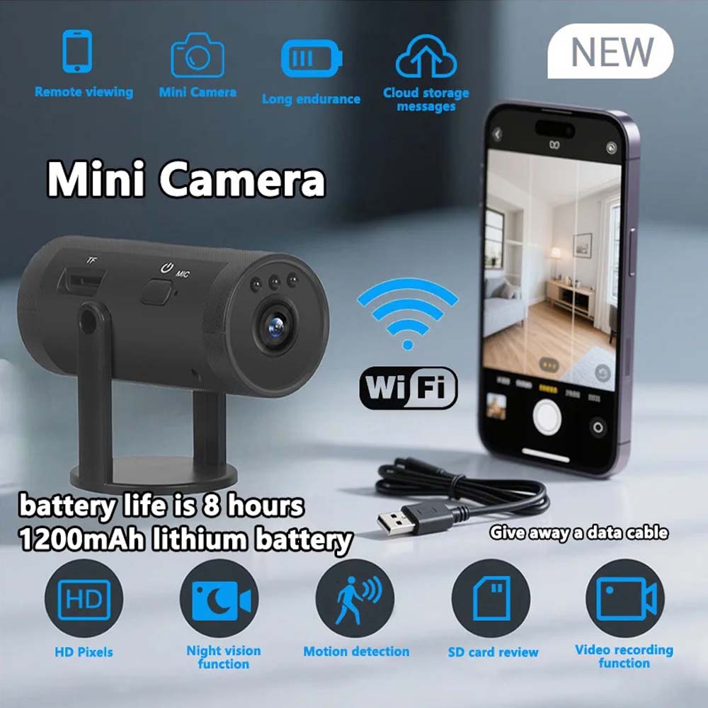 1080p Mini Camera with WiFi. Portable mobile detection camcorder for smart home surveillance & remote monitoring. Hidden design.