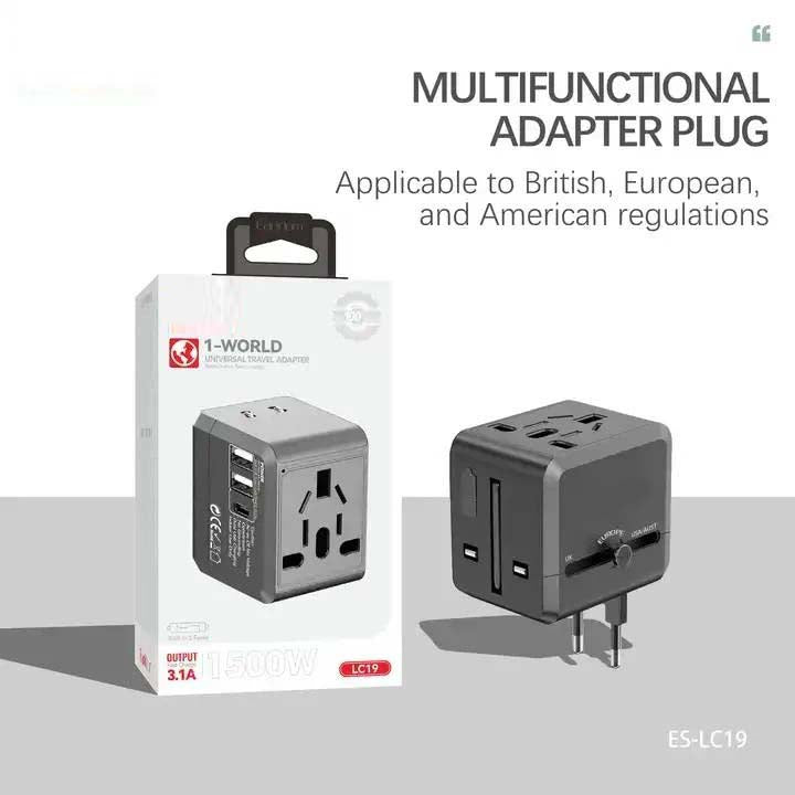 USB International Travel Adapter with Type-C to USB 3.1 Adapter – Universal Travel Adapter with Dual USB Ports, Compatible Worldwide for Smartphones, Tablets, and Laptops