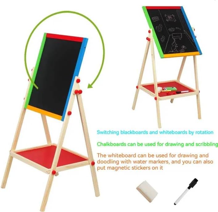 Kids Writing Board – Portable Double-Sided Wooden Easel with Whiteboard