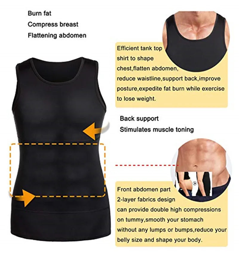 Men’s Slimming Body Shaper Compression Shirt - Abdomen Slimming Vest, Tummy Control Waist Shaper, Comfortable Undershirt for Chest and Stomach Slimming
