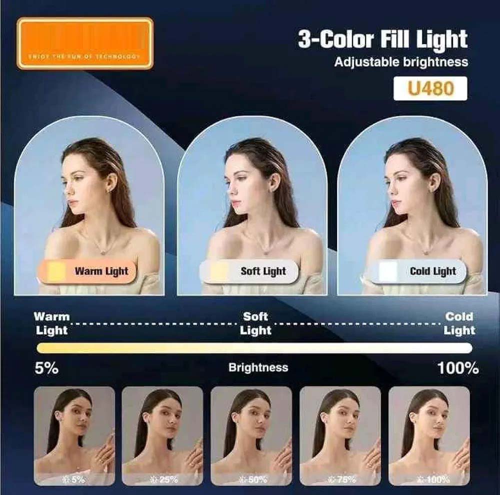 U480 LED Video Light - 5000mAh Rechargeable Camera Light, 10-100% Dimmable, 3200-5600K Bi-Color for Photography/Videography