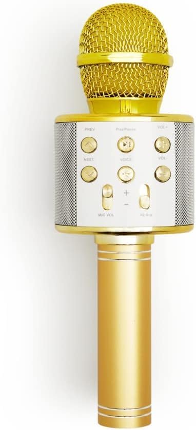 Golden Wireless Karaoke Microphone | Bluetooth, AUX, USB Connection | Ideal for Children and Adults | 5.5 Hours Battery Life
