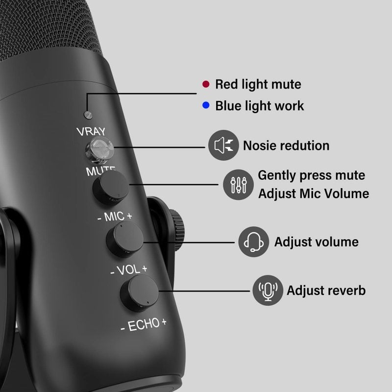 Mc-PW8 Professional USB Microphone – Condenser Desktop Microphone for Podcasting, Gaming, Streaming, and Recording