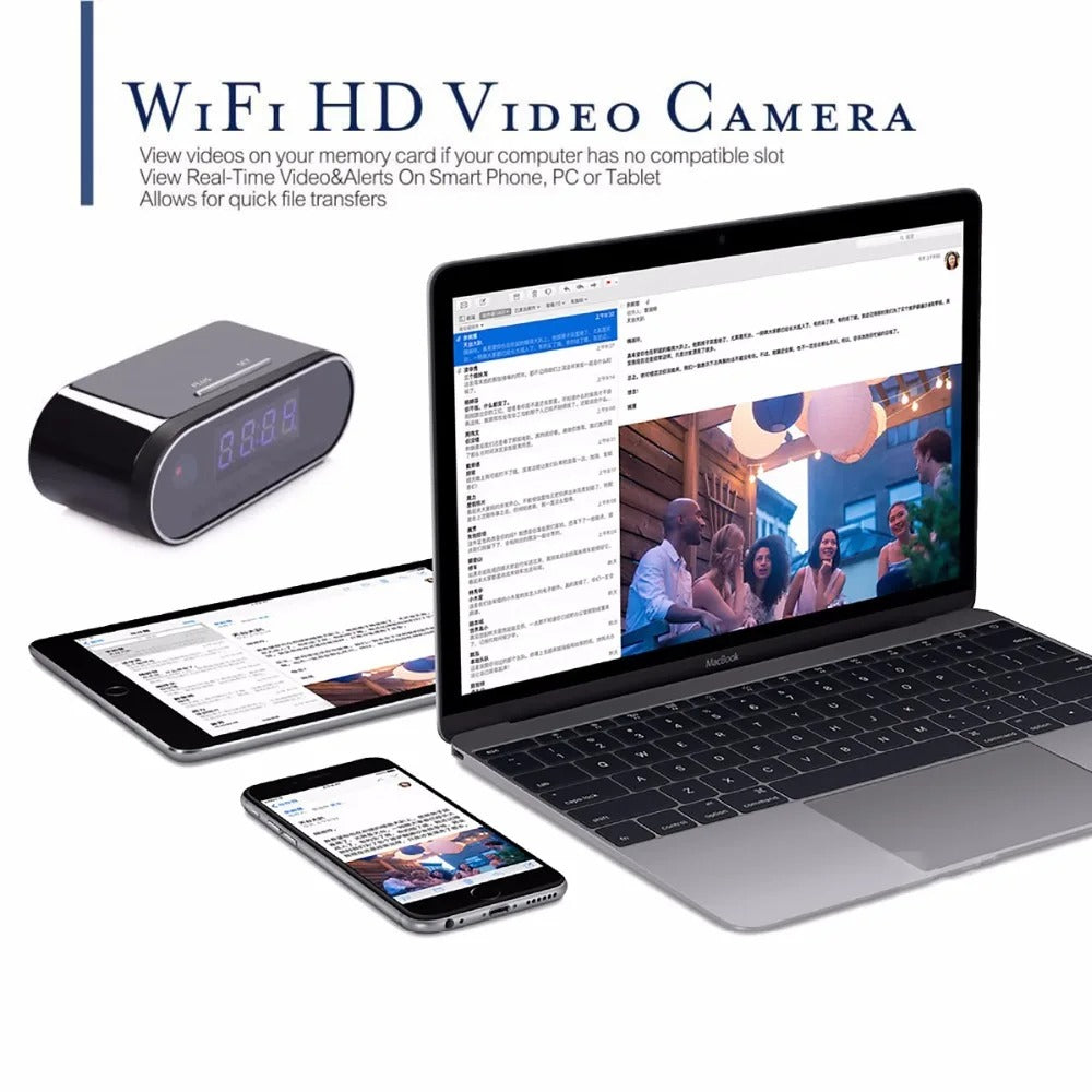 Wireless WiFi Table Clock – 1080P HD Mini Camera with Alarm, IR Night Vision, and Home Security DVR