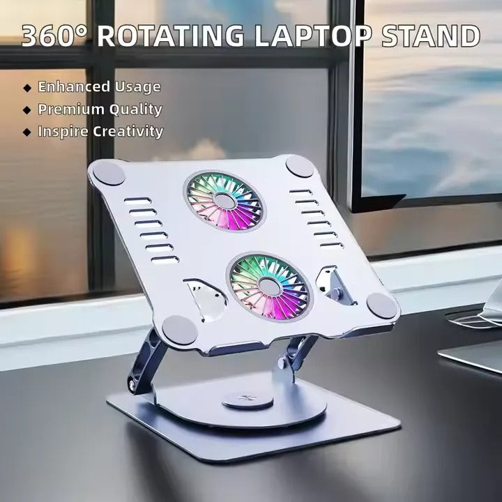 Adjustable Aluminum Desktop Laptop Stand with Cooling Fan, Foldable Minimalist Design, Ergonomic Portable Laptop Stand for Work & Study