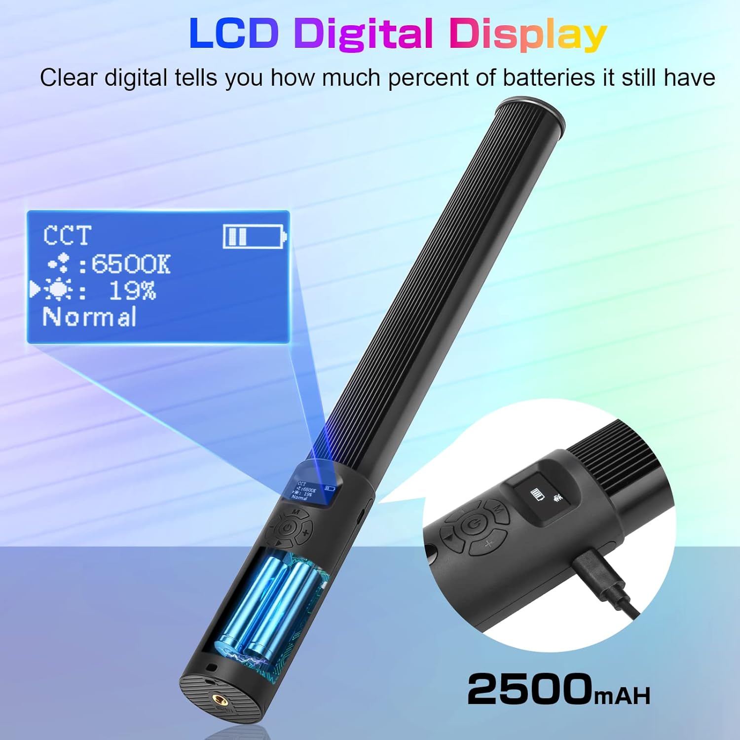 FM-128 RGB LED Light Wand - Adjustable Brightness & Color (2500K-6500K), 12 Light Scenes, Built-in Battery for Photography/Vlogging