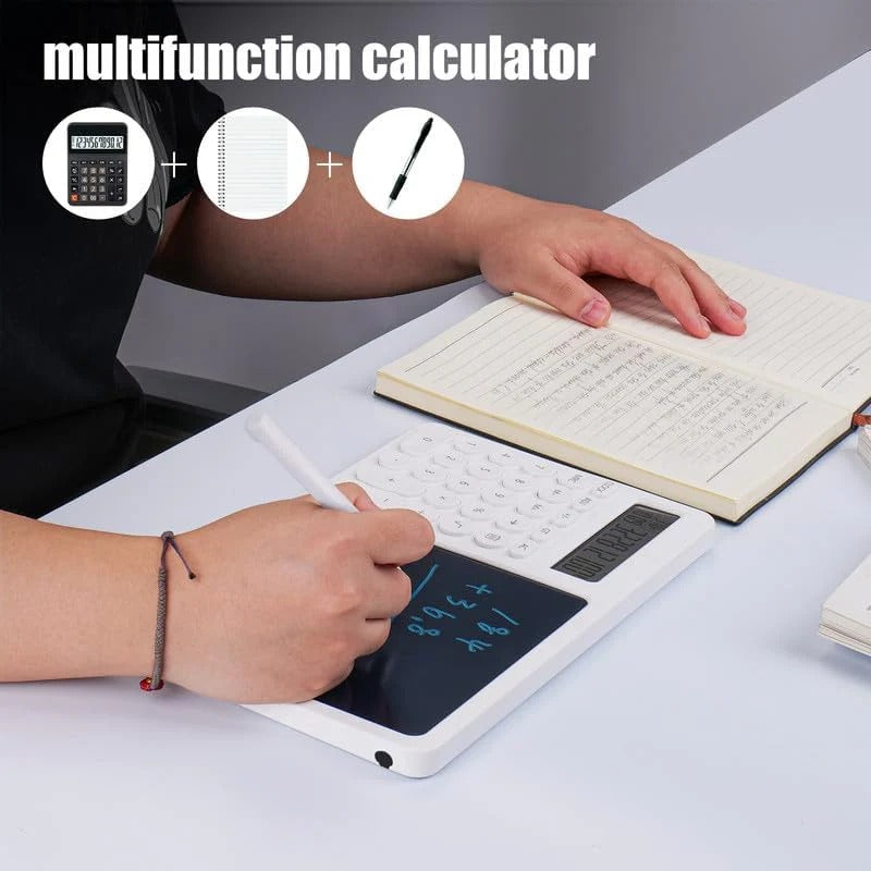 Calculator LCD Writing Tablet | 2-in-1 Digital Notepad and Calculator | Portable Electronic Memo Pad for Office, School, and Home | Eco-Friendly Reusable Screen