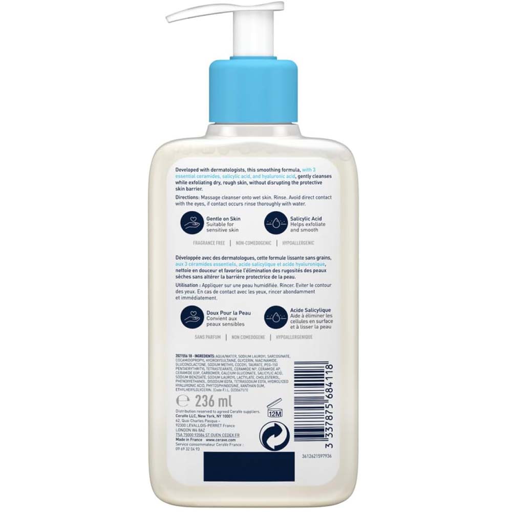 CeraVe SA Smoothing Cleanser – Gentle Exfoliating Face & Body Wash with Salicylic Acid, Ceramides & Hyaluronic Acid for Dry, Rough Skin, 236ml