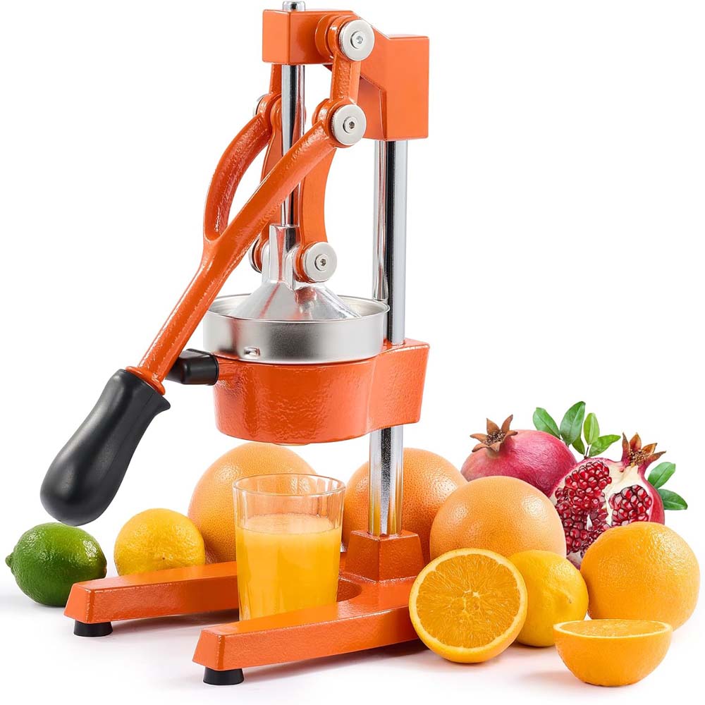 Hand Press Manual Citrus Juicer. Professional orange juicer & lemon squeezer for fresh juice. Easy to clean commercial-grade press.