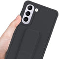 Slim Protective Case for Samsung Galaxy S21 to S24 Plus 5G (6.7 Inches) | Leather Hand Strap Holder & Kickstand | Black