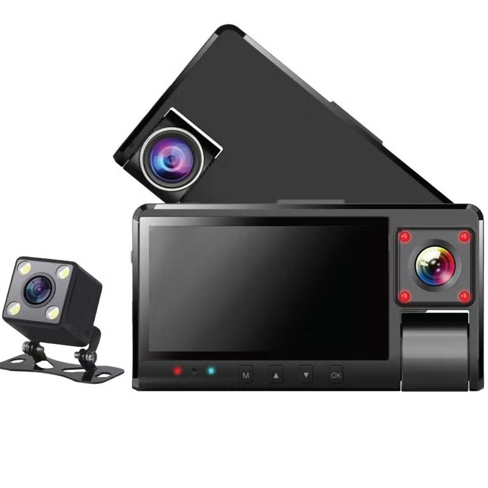 DX-3617 3-Channel Dash Cam. Front, rear & interior recording with WiFi app control, night vision & parking mode.