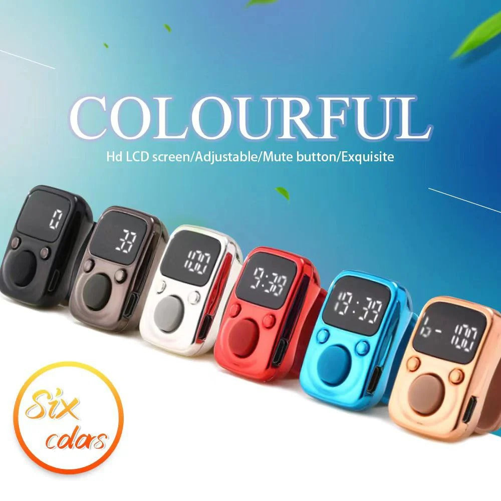 Digital LED Finger Tally Counter - Rechargeable Luminous Electronic Clicker for Prayer, Stitch Marker, and Counting Tasks | Compact Handheld Counter with Adjustable Strap & Bright LED Display | Durable and Lightweight Design in Modern Grey Finish