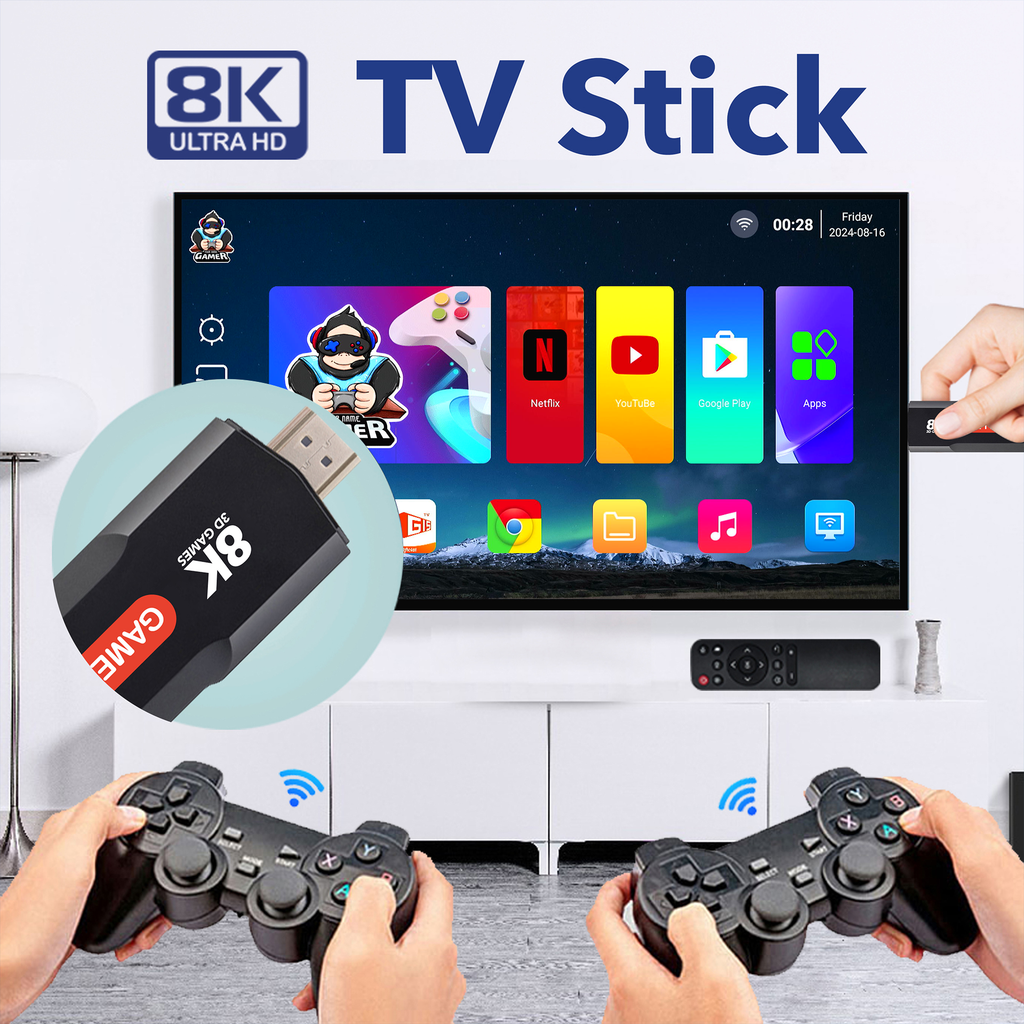 Q9 Video Game Stick | Android 5G 8K TV Box Dual System | Includes 2.4G Dual Wireless Controllers | Perfect Retro Christmas Gift