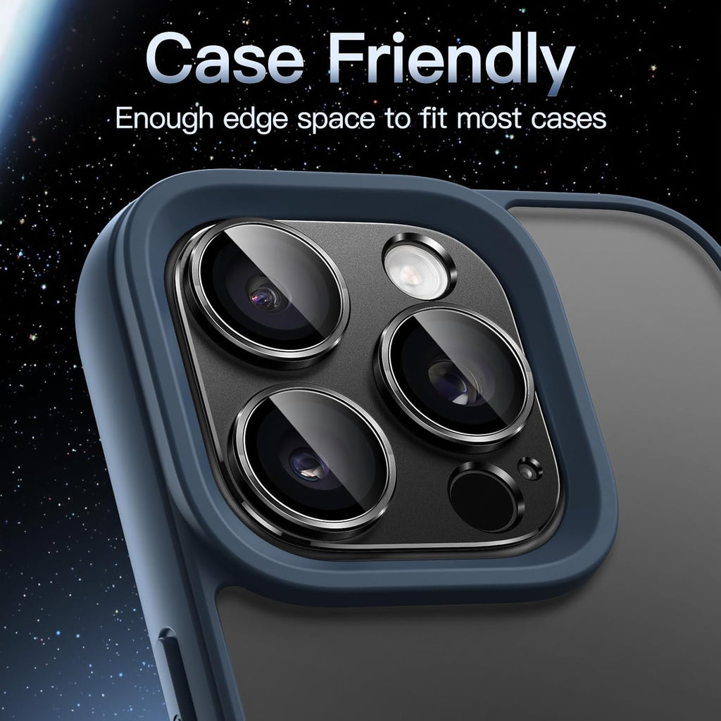 Camera Lens Protector for iPhone 16 Pro (6.3") and iPhone 16 Pro Max (6.9") – 9H Tempered Glass with Matte Metal Plate, Case-Friendly Full Coverage Lens Cover