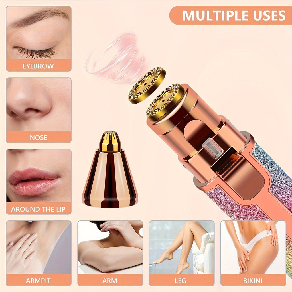 2-in-1 Eyebrow & Facial Hair Remover - USB Rechargeable with Multi-Colors, Cleaning Brush & Precision Trimming