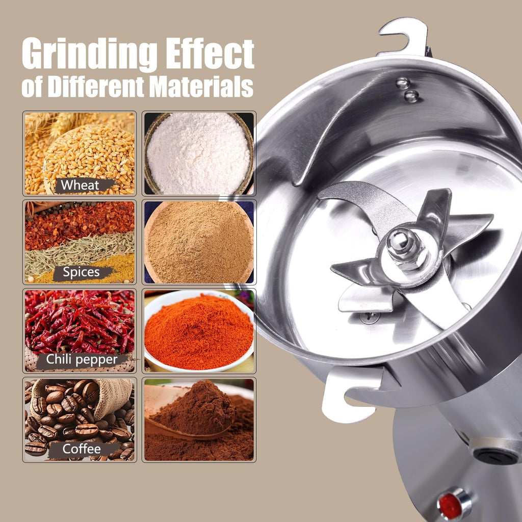 1000W Commercial Grain Mill Grinder - 200g Capacity, Superfine Flour & Spice Grinder for Home Use, High-Speed Electric Mill