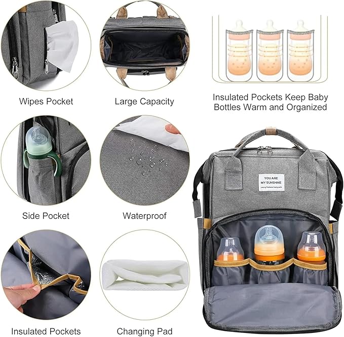 Diaper Bag Backpack – Multifunctional Waterproof Travel Essentials Baby Bag