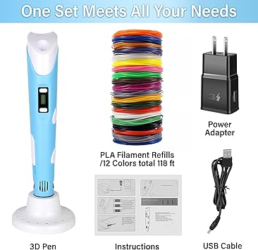 3D Pen Upgrade | Intelligent 3D Printing Pen with LCD Screen, Automatic Feeding | Includes 12 Colors PLA Filament Refills | Creative Gift for Kids