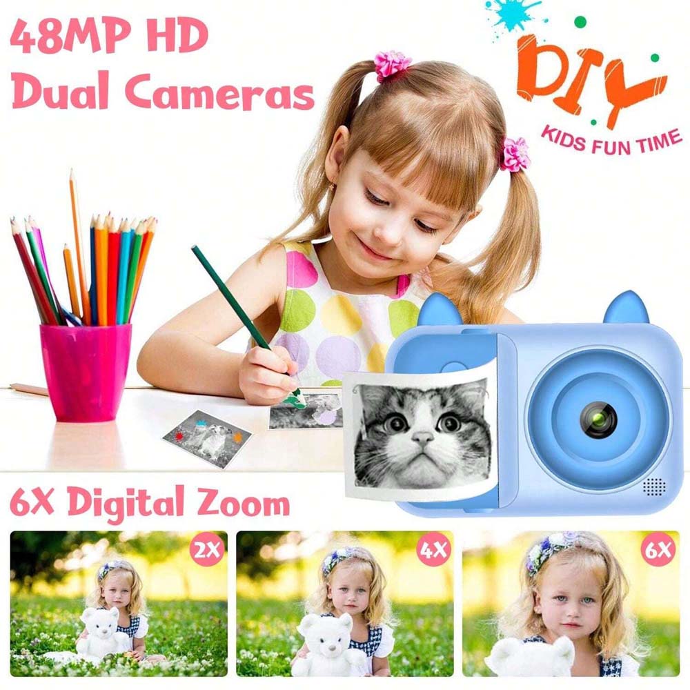 Kids Instant Print Camera - 1080P Digital Camera for Children 3-12 with Photo Papers (Blue, No Card Included)
