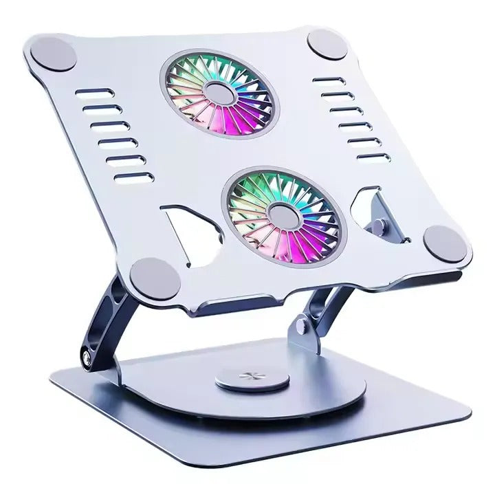 Adjustable Aluminum Desktop Laptop Stand with Cooling Fan, Foldable Minimalist Design, Ergonomic Portable Laptop Stand for Work & Study