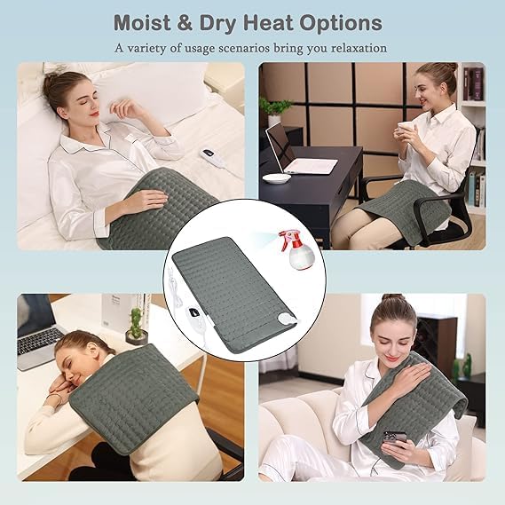 Heated Pad – Electric Heating Pad for Cramps, Neck, Waist & Shoulder | 6 Heat Settings, 4 Timers, Auto-Off | Moist & Dry Heat Therapy for Pain Relief