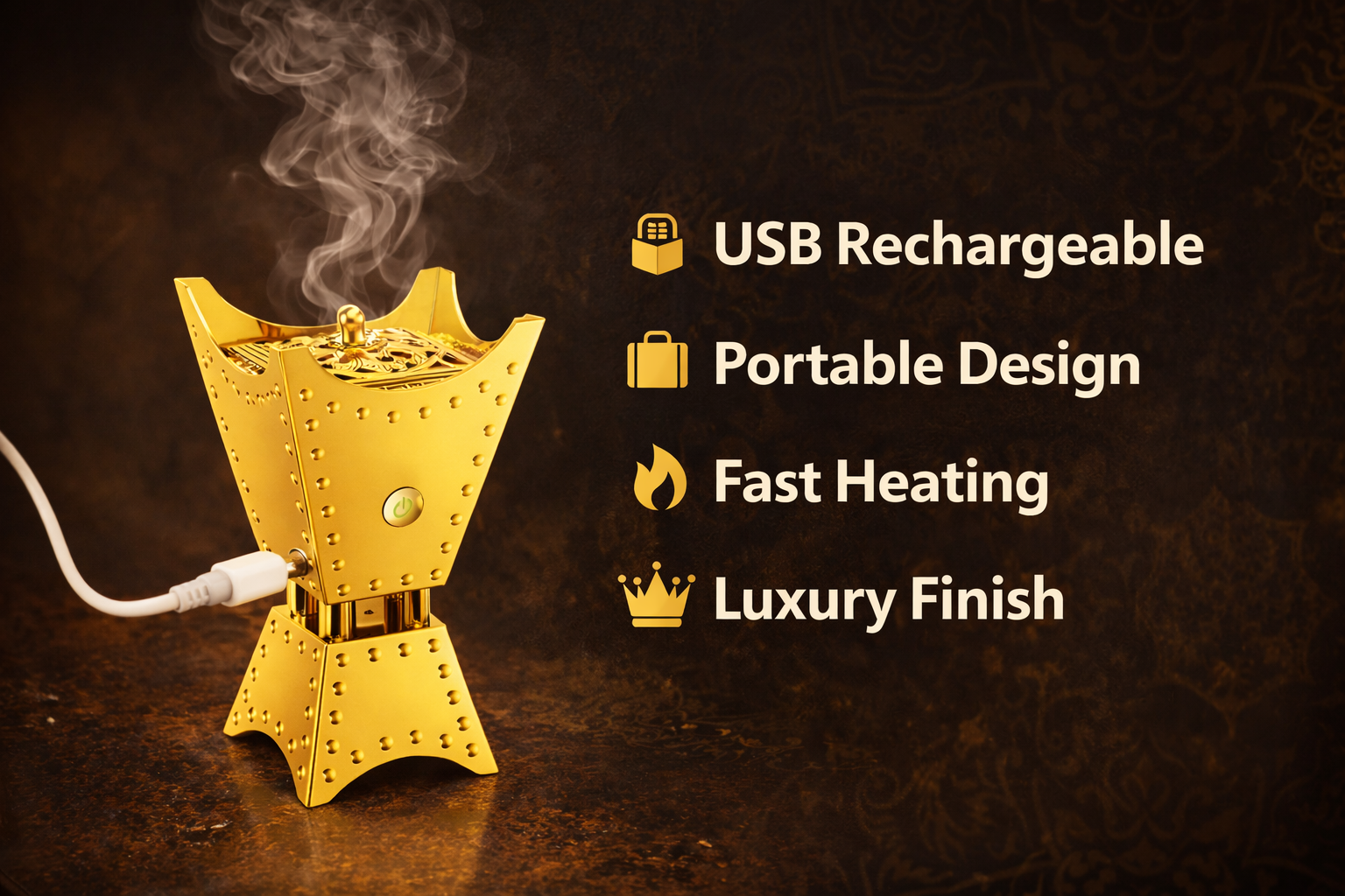 Luxury Electric Bakhoor Burner – USB Rechargeable Portable Oud Incense Burner