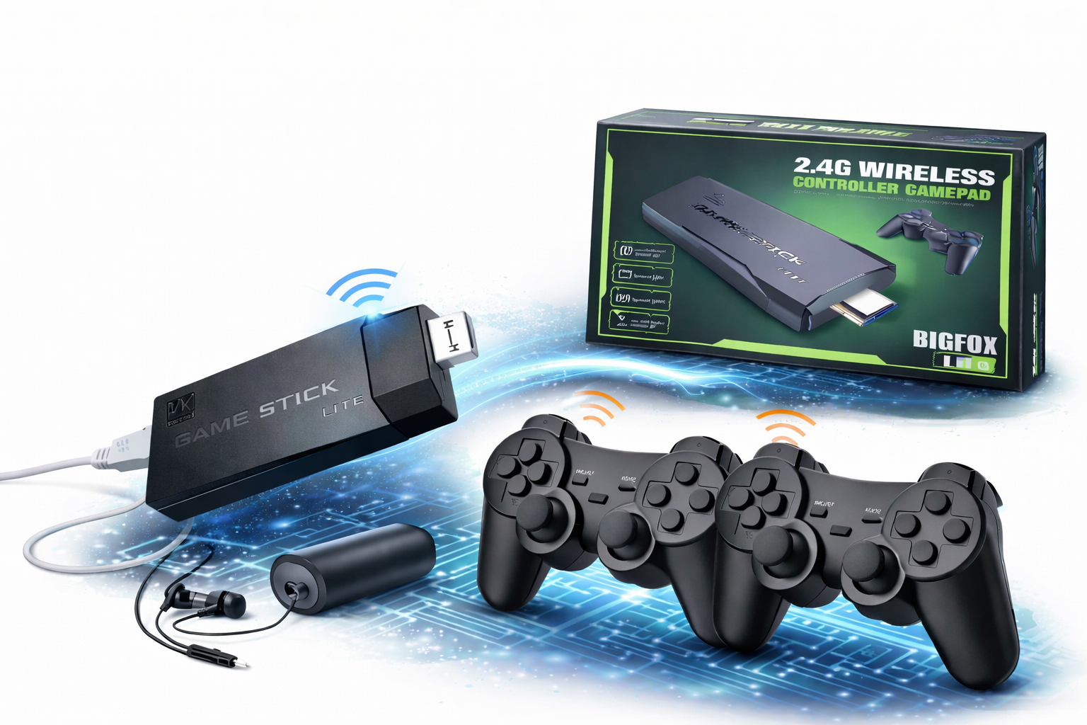 Retro Game Stick Lite - Plug & Play Console with 20,000+ Games, Dual 2.4G Wireless Controllers, 64G Storage (HDMI Ready)