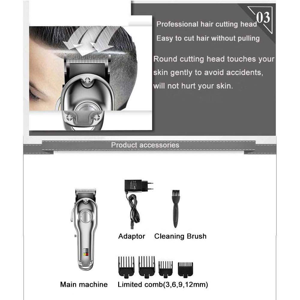 Professional Hair Clipper for Men - Cordless Rechargeable Grooming Kit with T Blade Trimmer, 6 Guide Combs, Beard Trimmer, Barber Haircut Tool