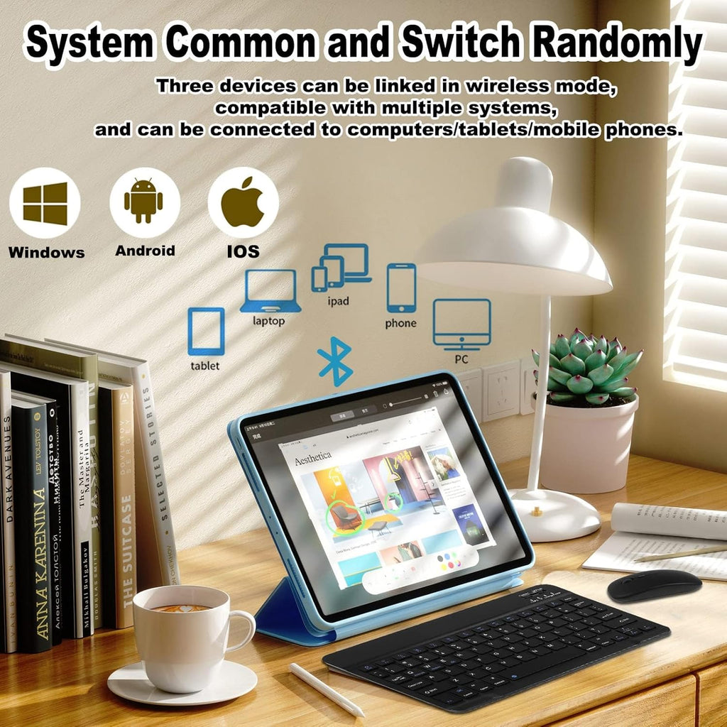 Ultra-Slim Bluetooth Keyboard & Mouse Combo - Rechargeable Wireless Set for Windows, Android, iOS, iPad, PC & Laptop