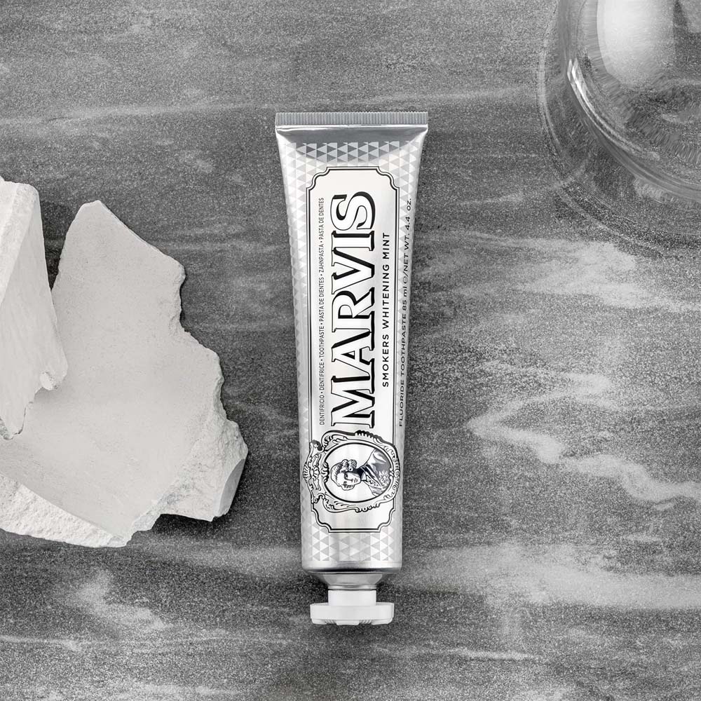 Marvis Smokers Whitening Toothpaste - Mint Flavor, 85ml, Natural Teeth Whitening, Plaque Removal, Long-Lasting Freshness