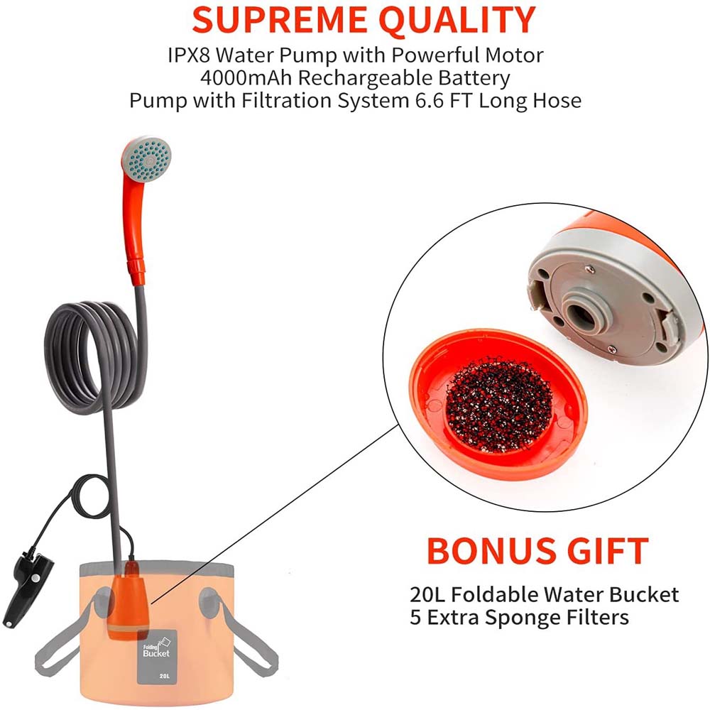 Portable Camping Shower - Outdoor/Indoor Water Shower for Travel, Beach, Swimming, and Pets, Eco-Friendly Design