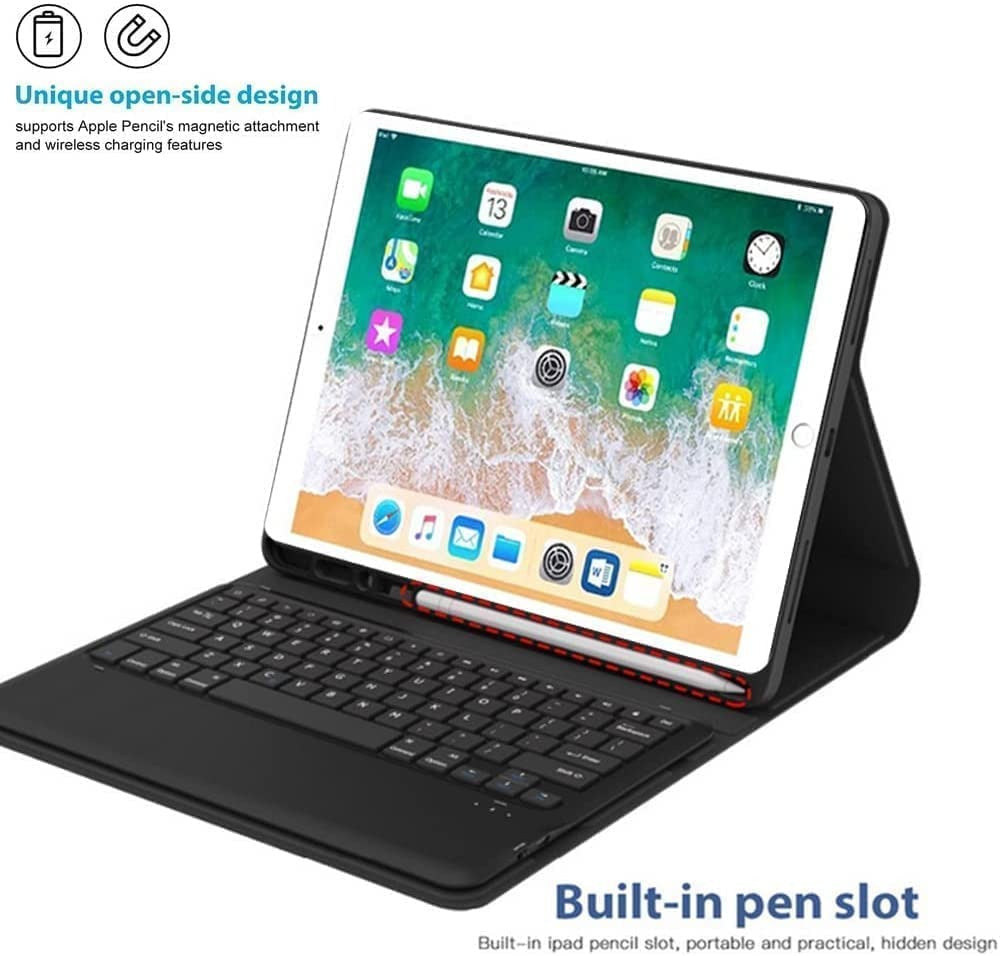 Keyboard Case Compatible with iPad Models | Ultra-Thin PU Leather Case | Wireless Detachable Keyboard | Pen Slot | Smart Arabic-English Keyboard