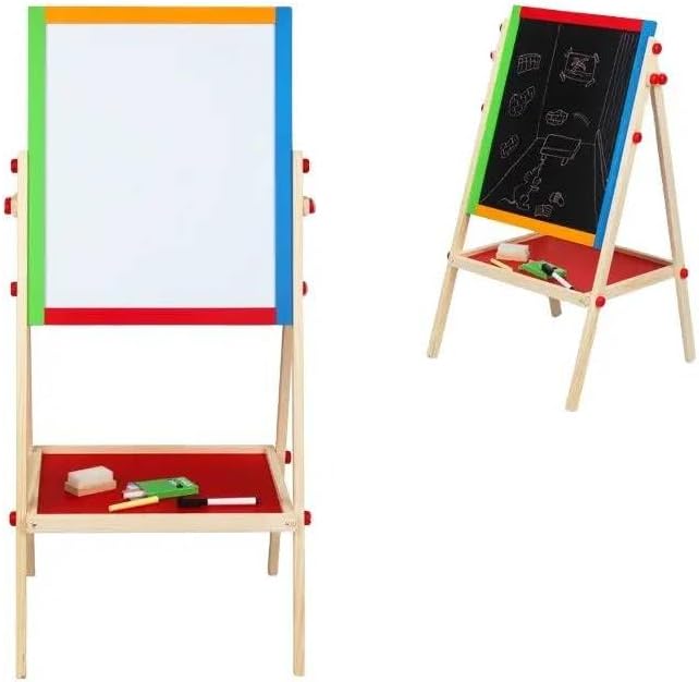 Kids Writing Board – Portable Double-Sided Wooden Easel with Whiteboard