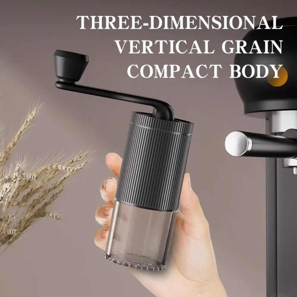 Portable Coffee Grinder with Ceramic Conical Burr. Double bearing internal adjustment for espresso, French press & pour over. 25g capacity.