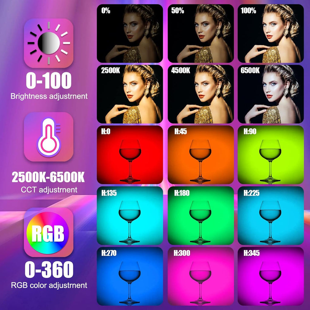 FM-128 RGB LED Light Wand - Adjustable Brightness & Color (2500K-6500K), 12 Light Scenes, Built-in Battery for Photography/Vlogging