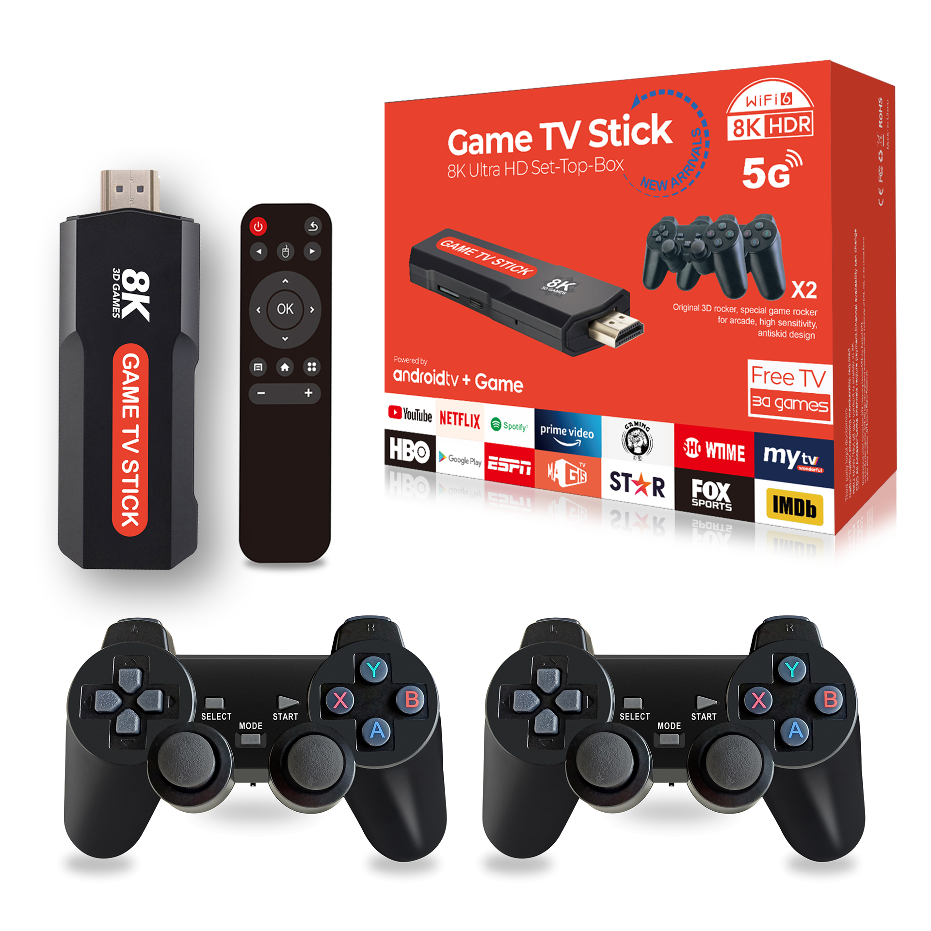 Q9 Video Game Stick | Android 5G 8K TV Box Dual System | Includes 2.4G Dual Wireless Controllers | Perfect Retro Christmas Gift