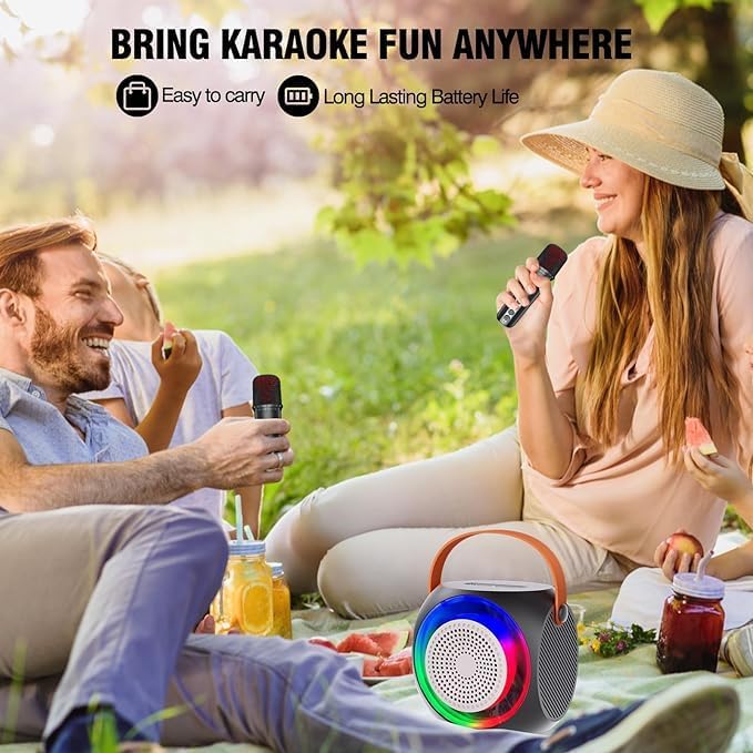 All-In-One Karaoke Machine – Bluetooth Speaker with UHF Wireless Microphones and Disco Ball LED Lights