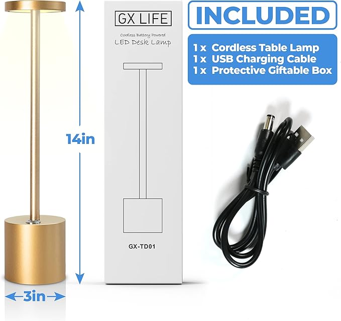 Cordless LED Table Lamp – Full Size Minimalist Design with Rechargeable Battery