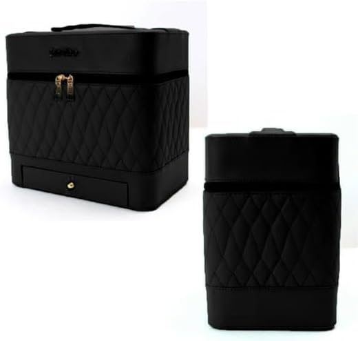 Leather Triple Makeup Case – Cosmetics Beauty Care Travel Storage with One Layer Drawer (Multi)