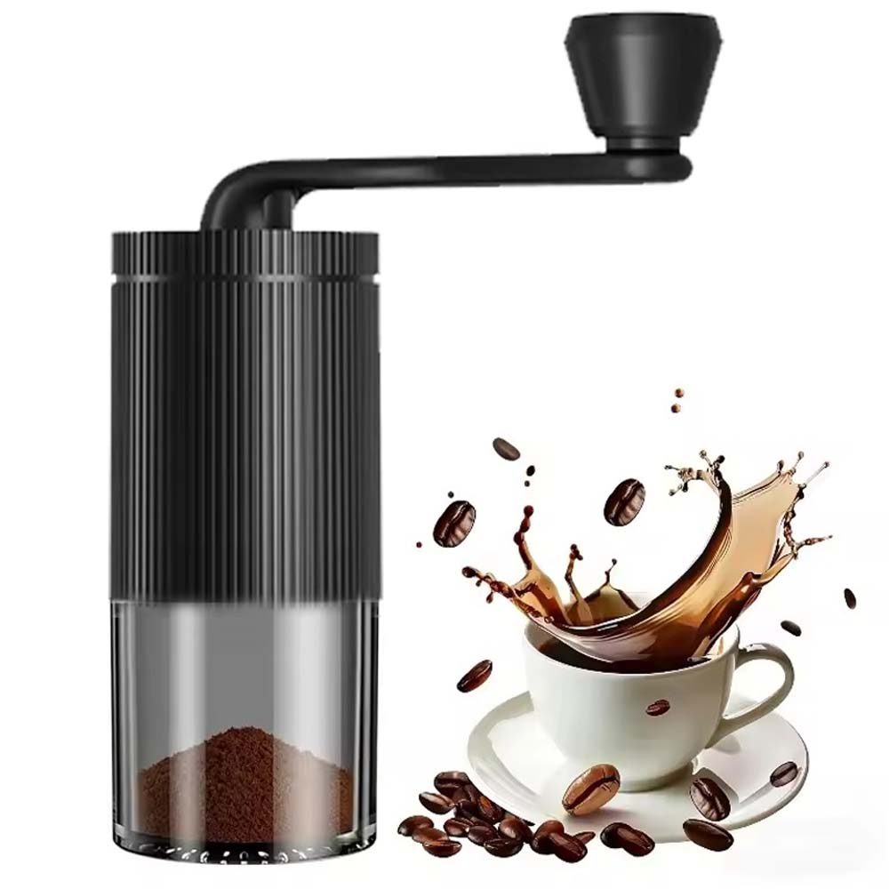 Portable Coffee Grinder with Ceramic Conical Burr. Double bearing internal adjustment for espresso, French press & pour over. 25g capacity.