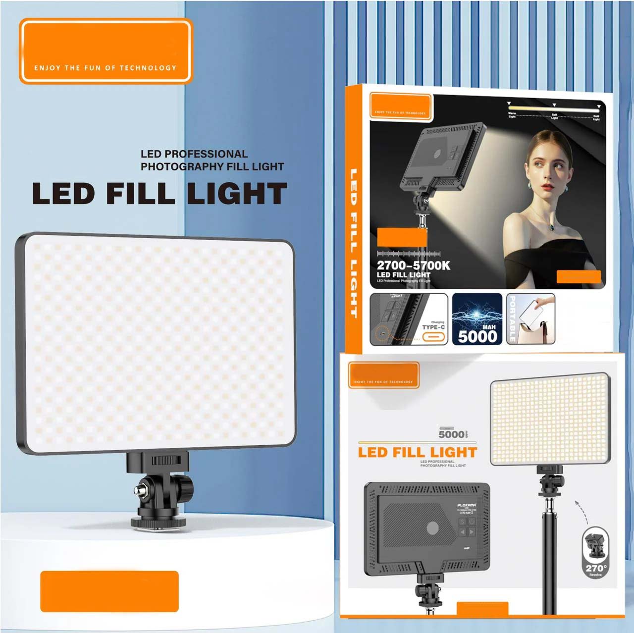 Live-E11 10W Bi-color LED Video Light. USB-powered camera panel fill light for photography, TikTok, vlogging & recording.